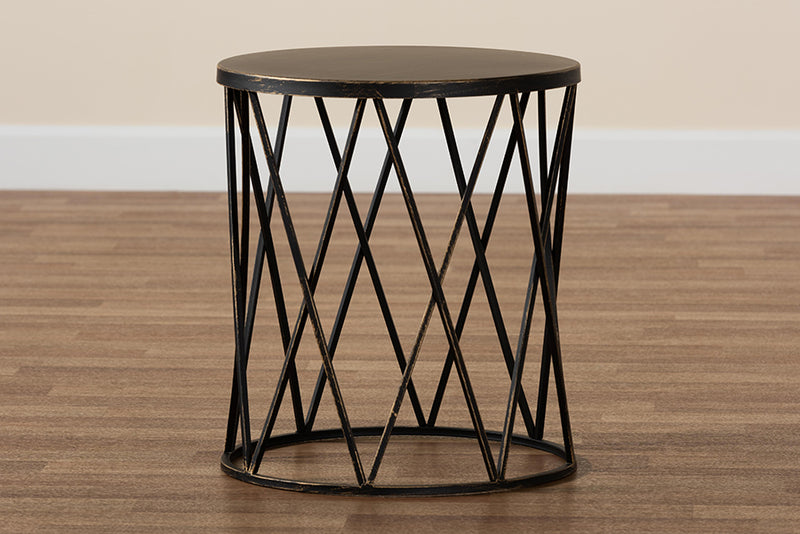 Imogen Modern Industrial Antique Black finished Metal End Table