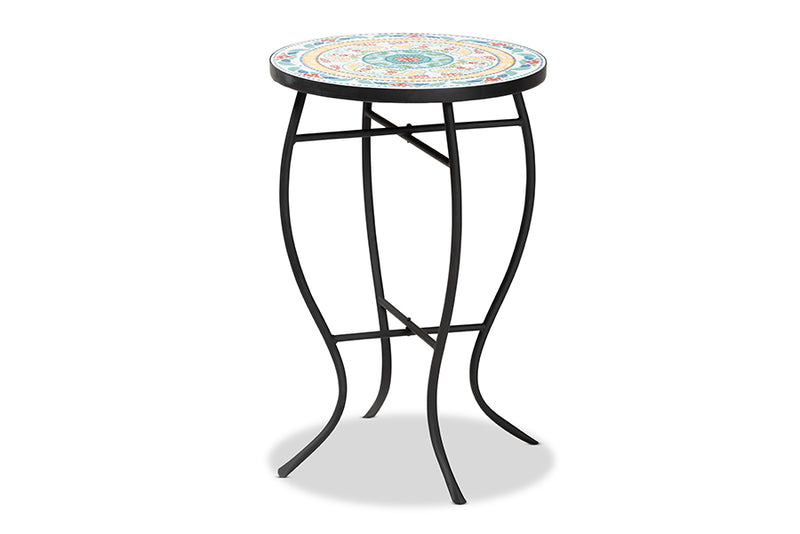 Seraphin Modern and Contemporary Black Metal and Multi-Colored Ceramic Tile Plant Stand