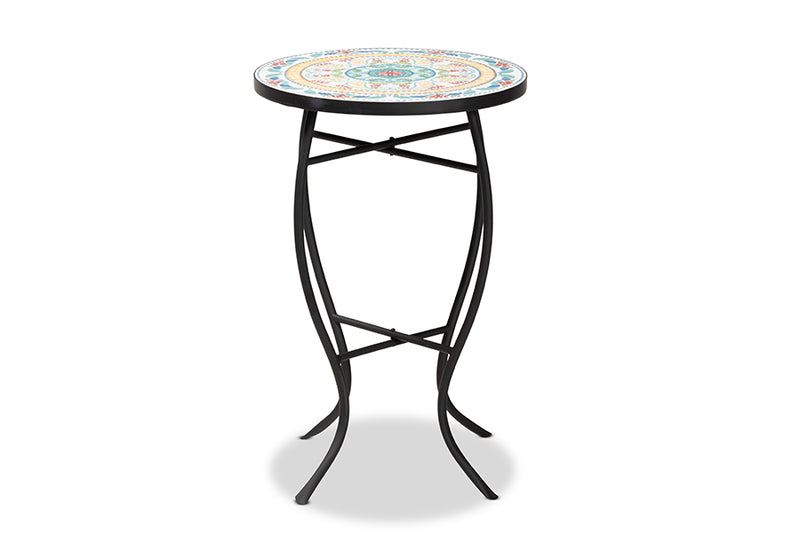 Seraphin Modern and Contemporary Black Metal and Multi-Colored Ceramic Tile Plant Stand