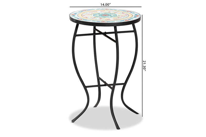 Seraphin Modern and Contemporary Black Metal and Multi-Colored Ceramic Tile Plant Stand