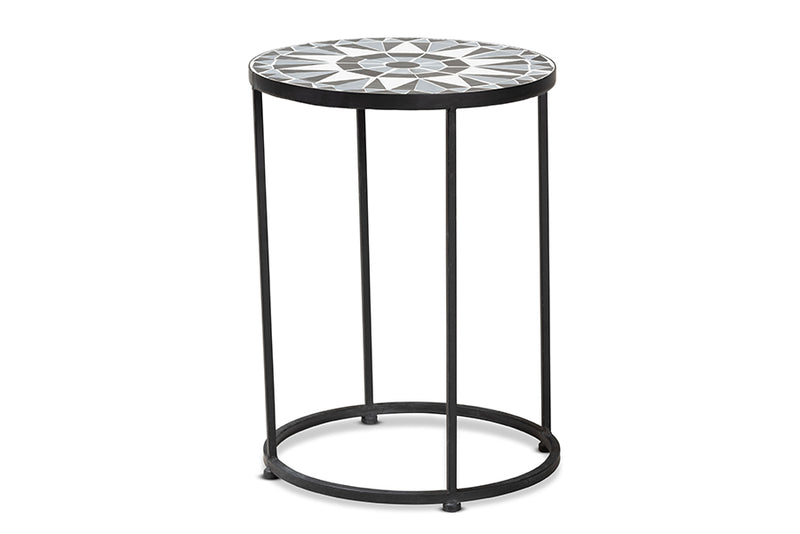 Romy Modern and Contemporary Multi-Colored Glass and Black Metal Outdoor Side Table