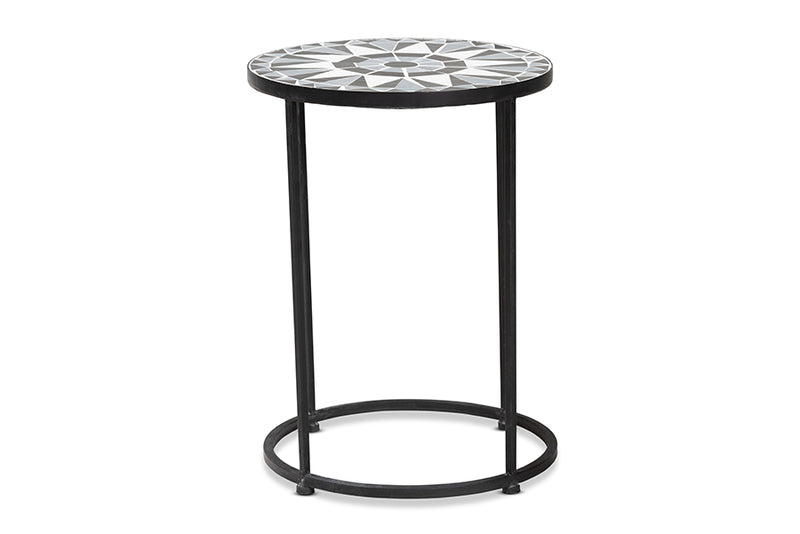 Romy Modern and Contemporary Multi-Colored Glass and Black Metal Outdoor Side Table