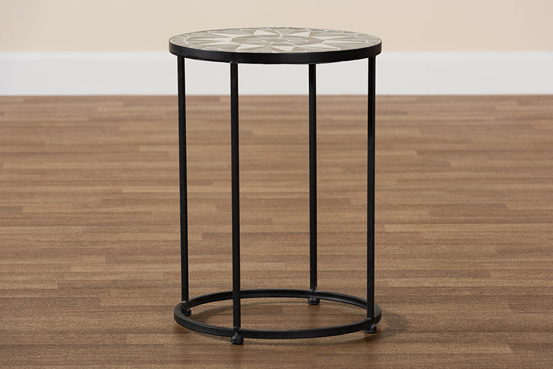 Romy Modern and Contemporary Multi-Colored Glass and Black Metal Outdoor Side Table