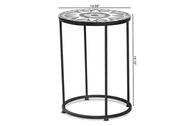 Romy Modern and Contemporary Multi-Colored Glass and Black Metal Outdoor Side Table