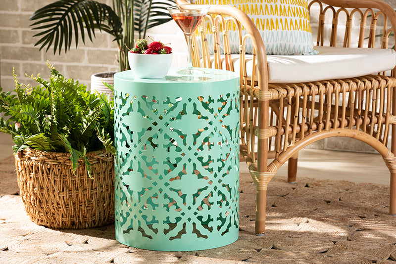 Disa Modern and Contemporary Aqua Finished metal Outdoor Side Table