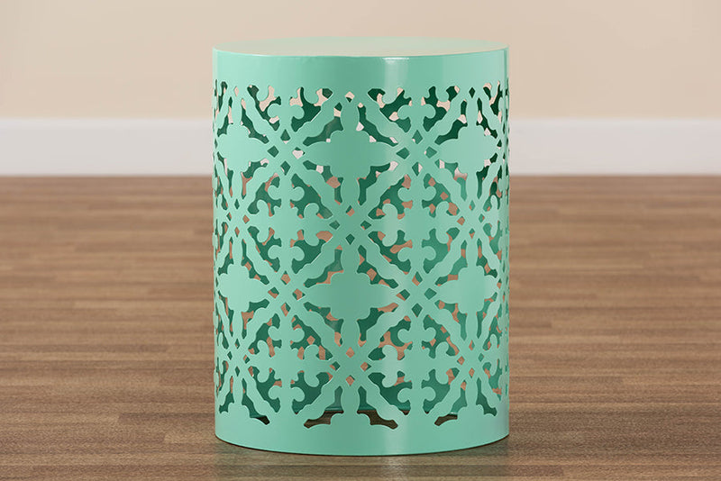 Disa Aqua Finished metal Outdoor Side Table Baxton
