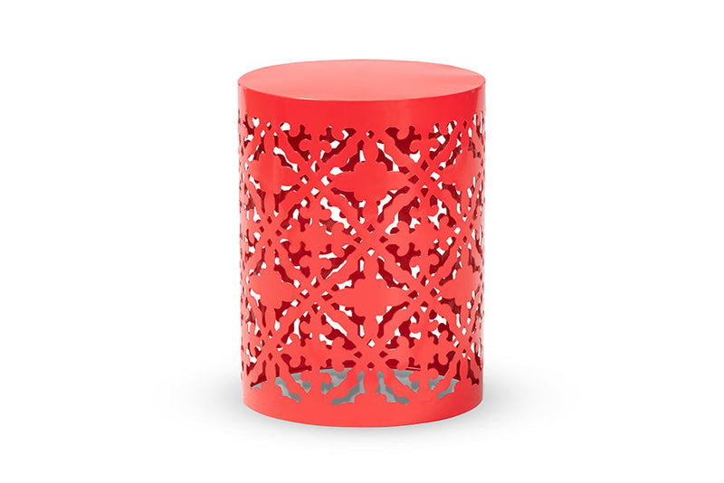Disa Red Finished metal Outdoor Side Table Baxton