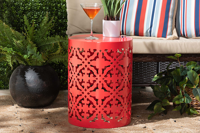 Disa Modern and Contemporary Red Finished metal Outdoor Side Table