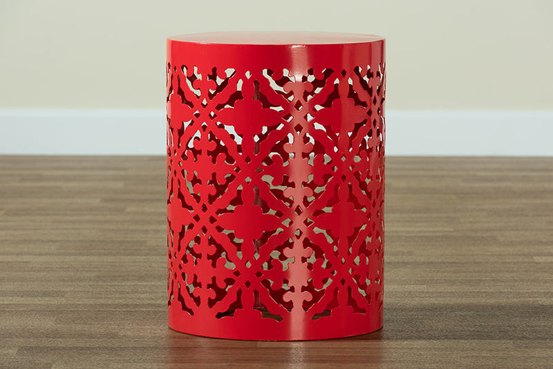Disa Red Finished metal Outdoor Side Table Baxton
