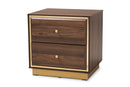 Davina Walnut Brown and Gold Metal 2-Drawer Nightstand Baxton