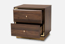 Davina Walnut Brown and Gold Metal 2-Drawer Nightstand Baxton