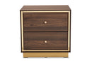 Davina Walnut Brown and Gold Metal 2-Drawer Nightstand Baxton