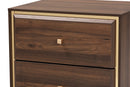 Davina Walnut Brown and Gold Metal 2-Drawer Nightstand Baxton
