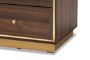 Davina Walnut Brown and Gold Metal 2-Drawer Nightstand Baxton