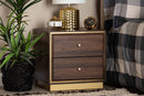 Davina Walnut Brown and Gold Metal 2-Drawer Nightstand Baxton