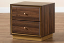 Davina Walnut Brown and Gold Metal 2-Drawer Nightstand Baxton