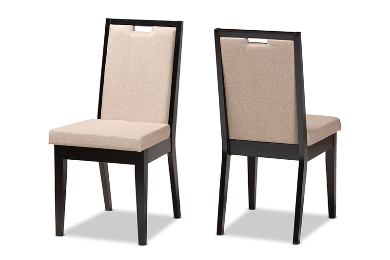 Chase Modern and Contemporary Sand Fabric Upholstered and Dark Brown Finished Wood 2-Piece Dining Chair Set