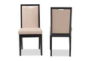 Chase Sand Fabric Upholstered and Dark Brown 2Pc Dining Chair Set Baxton