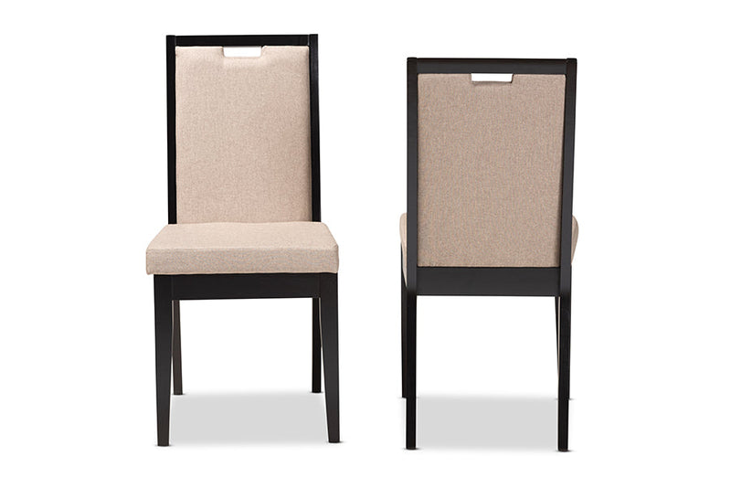 Chase Sand Fabric Upholstered and Dark Brown 2Pc Dining Chair Set Baxton