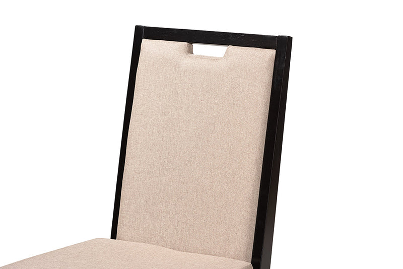 Chase Sand Fabric Upholstered and Dark Brown 2Pc Dining Chair Set Baxton