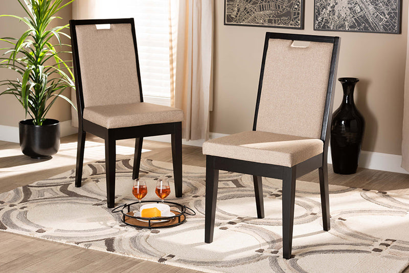 Chase Sand Fabric Upholstered and Dark Brown 2Pc Dining Chair Set Baxton