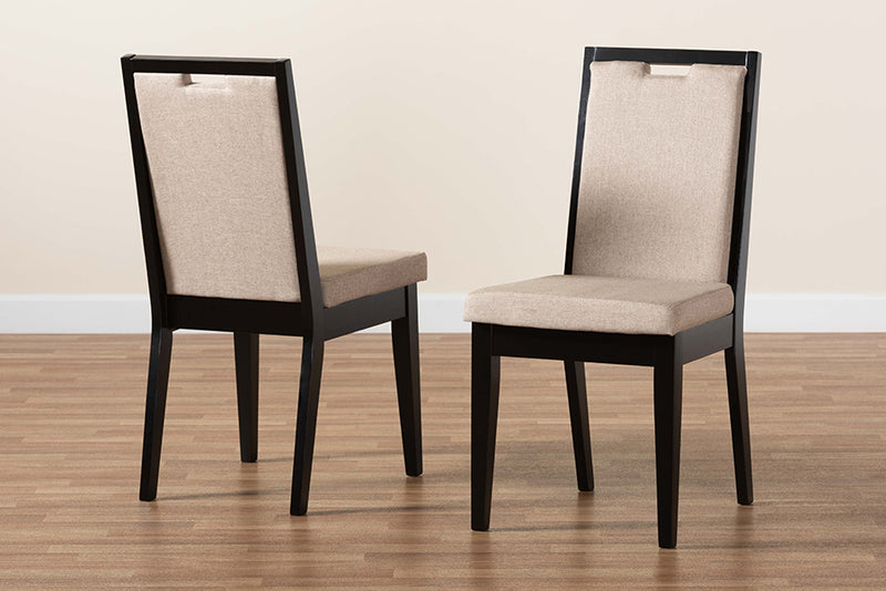 Chase Modern and Contemporary Sand Fabric Upholstered and Dark Brown Finished Wood 2-Piece Dining Chair Set