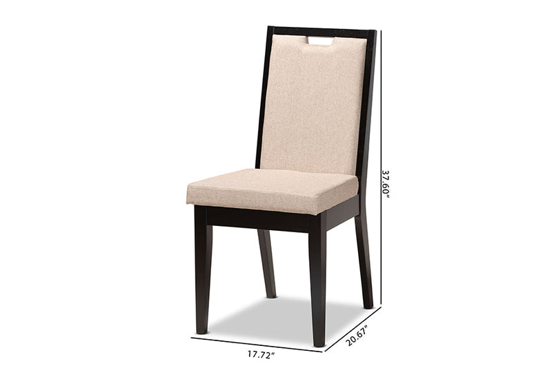 Chase Sand Fabric Upholstered and Dark Brown 2Pc Dining Chair Set Baxton