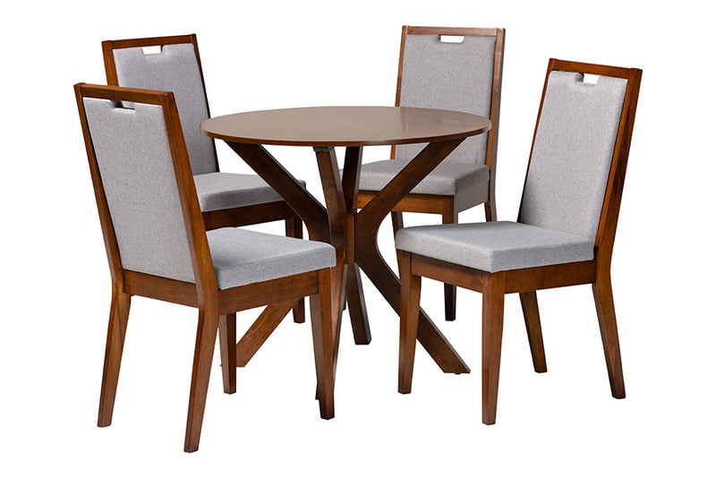 Marquetterie Modern Gray and Walnut Brown Wood 5-Piece Dining Set