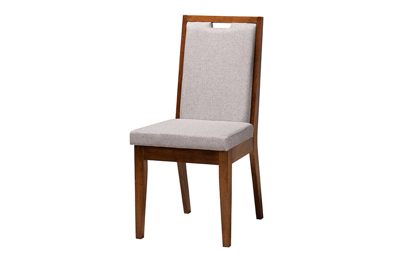 Marquetterie Modern Gray and Walnut Brown Wood 5-Piece Dining Set Baxton