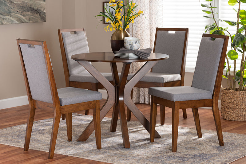 Marquetterie Modern Gray and Walnut Brown Wood 5-Piece Dining Set