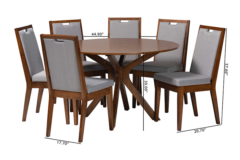 Marquetterie Modern Gray and Walnut Brown Wood 7-Piece Dining Set