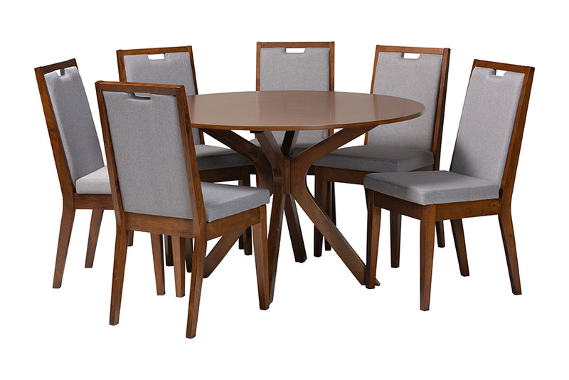 Marquetterie Modern Gray and Walnut Brown Wood 7-Piece Dining Set