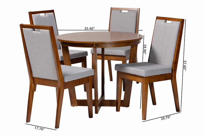 Ainge Modern Gray and Walnut Brown Wood 5-Piece Dining Set