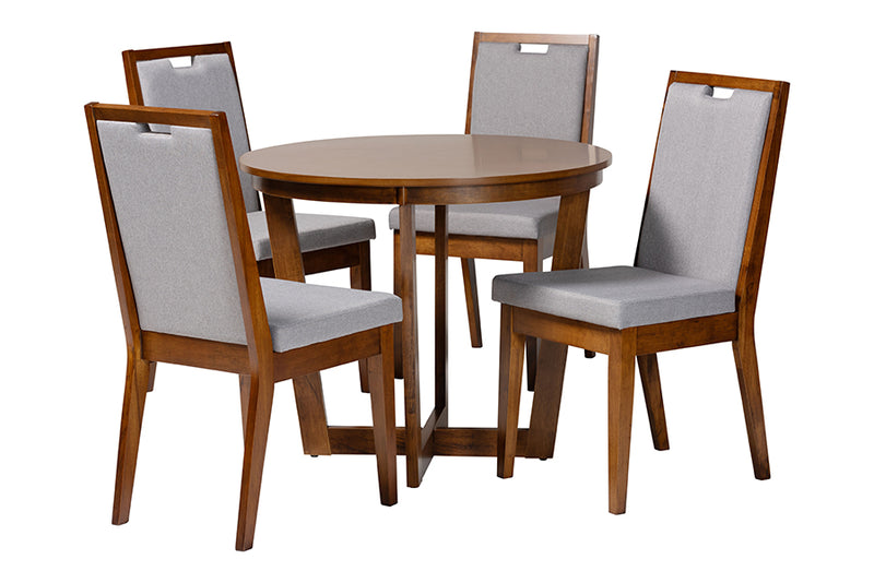 Ainge Modern Gray and Walnut Brown Wood 5-Piece Dining Set