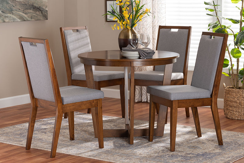 Ainge Modern Gray and Walnut Brown Wood 5-Piece Dining Set