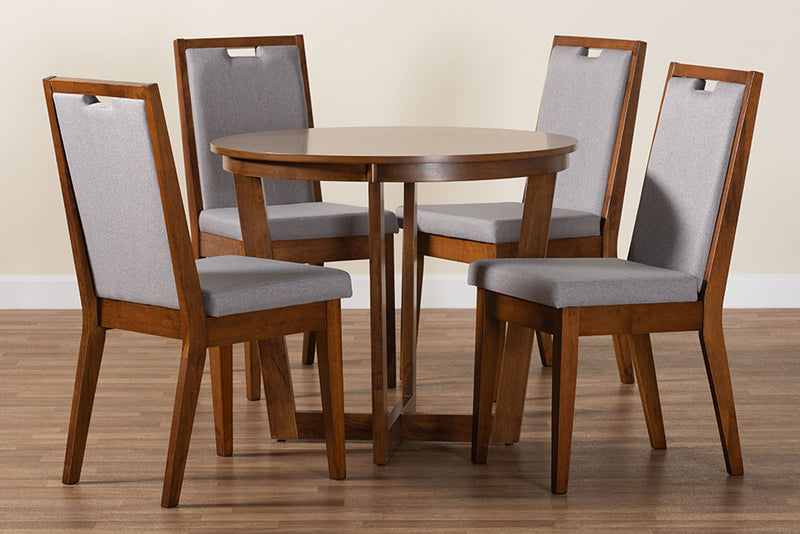 Ainge Modern Gray and Walnut Brown Wood 5-Piece Dining Set