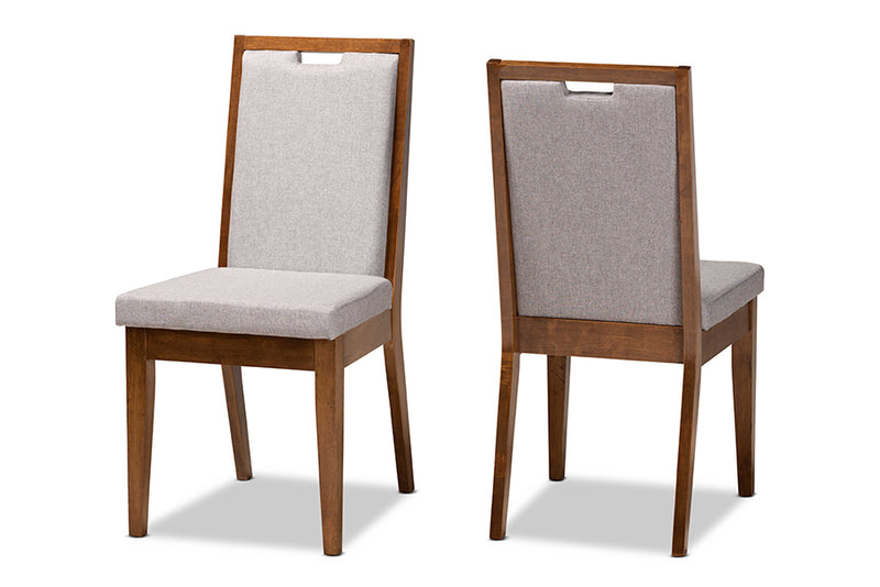 Chase Modern and Contemporary Gray Fabric Upholstered and Walnut Brown Finished Wood 2-Piece Dining Chair Set