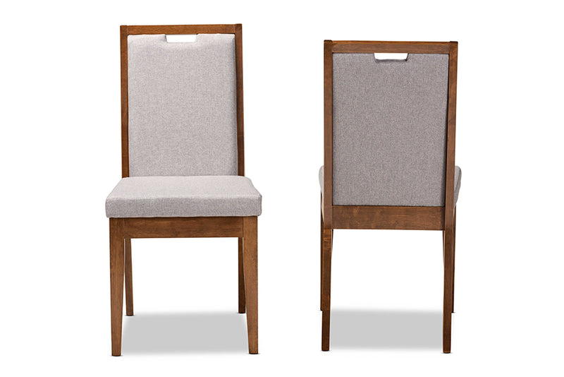 Chase Modern and Contemporary Gray Fabric Upholstered and Walnut Brown Finished Wood 2-Piece Dining Chair Set