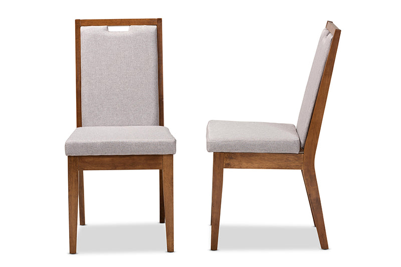 Chase Modern and Contemporary Gray Fabric Upholstered and Walnut Brown Finished Wood 2-Piece Dining Chair Set