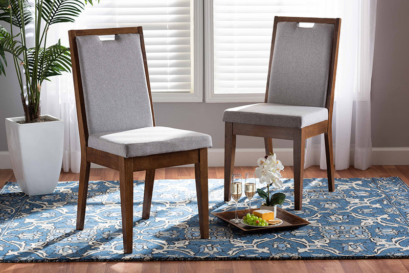 Chase Modern and Contemporary Gray Fabric Upholstered and Walnut Brown Finished Wood 2-Piece Dining Chair Set