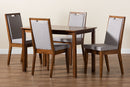 Iryna Gray Fabric Upholstered and Walnut Brown 5-Piece Dining Set Baxton