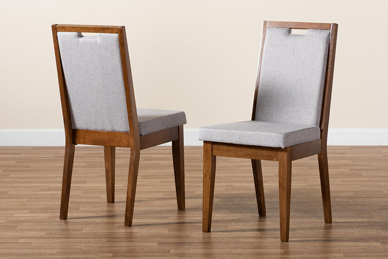 Chase Modern and Contemporary Gray Fabric Upholstered and Walnut Brown Finished Wood 2-Piece Dining Chair Set