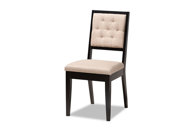 Cyntia Sand Fabric Upholstered and Dark Brown 7-Piece Dining Set Baxton