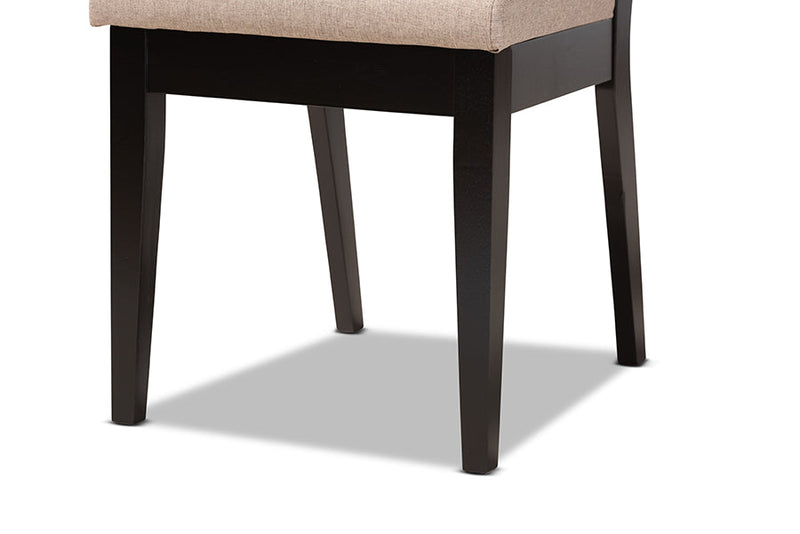 Cyntia Sand Fabric Upholstered and Dark Brown 7-Piece Dining Set Baxton