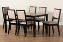 Cyntia Sand Fabric Upholstered and Dark Brown 7-Piece Dining Set Baxton