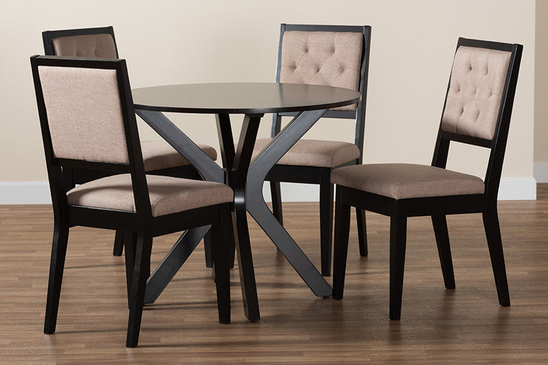 Rosine Modern Sand Fabric and Dark Brown Finished Wood 5-Piece Dining Set