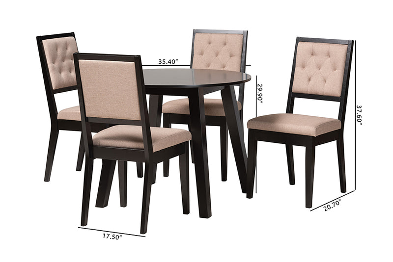 Hilda Modern Beige Fabric and Dark Brown Finished Wood 5-Piece Dining Set