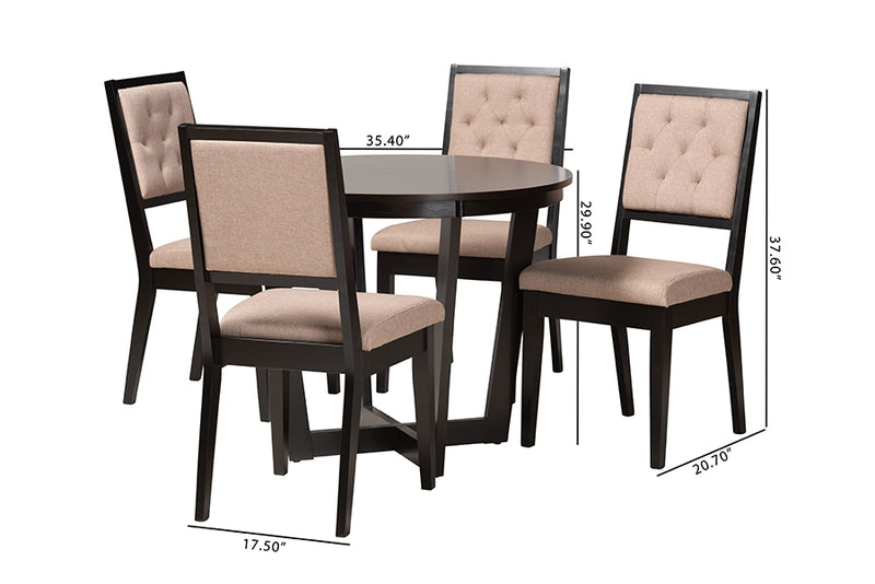 Kabira Modern Beige Fabric and Dark Brown Finished Wood 5-Piece Dining Set