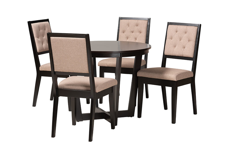 Kabira Modern Beige Fabric and Dark Brown Finished Wood 5-Piece Dining Set