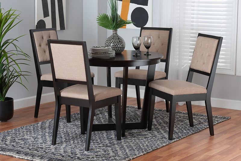 Kabira Modern Beige Fabric and Dark Brown Finished Wood 5-Piece Dining Set